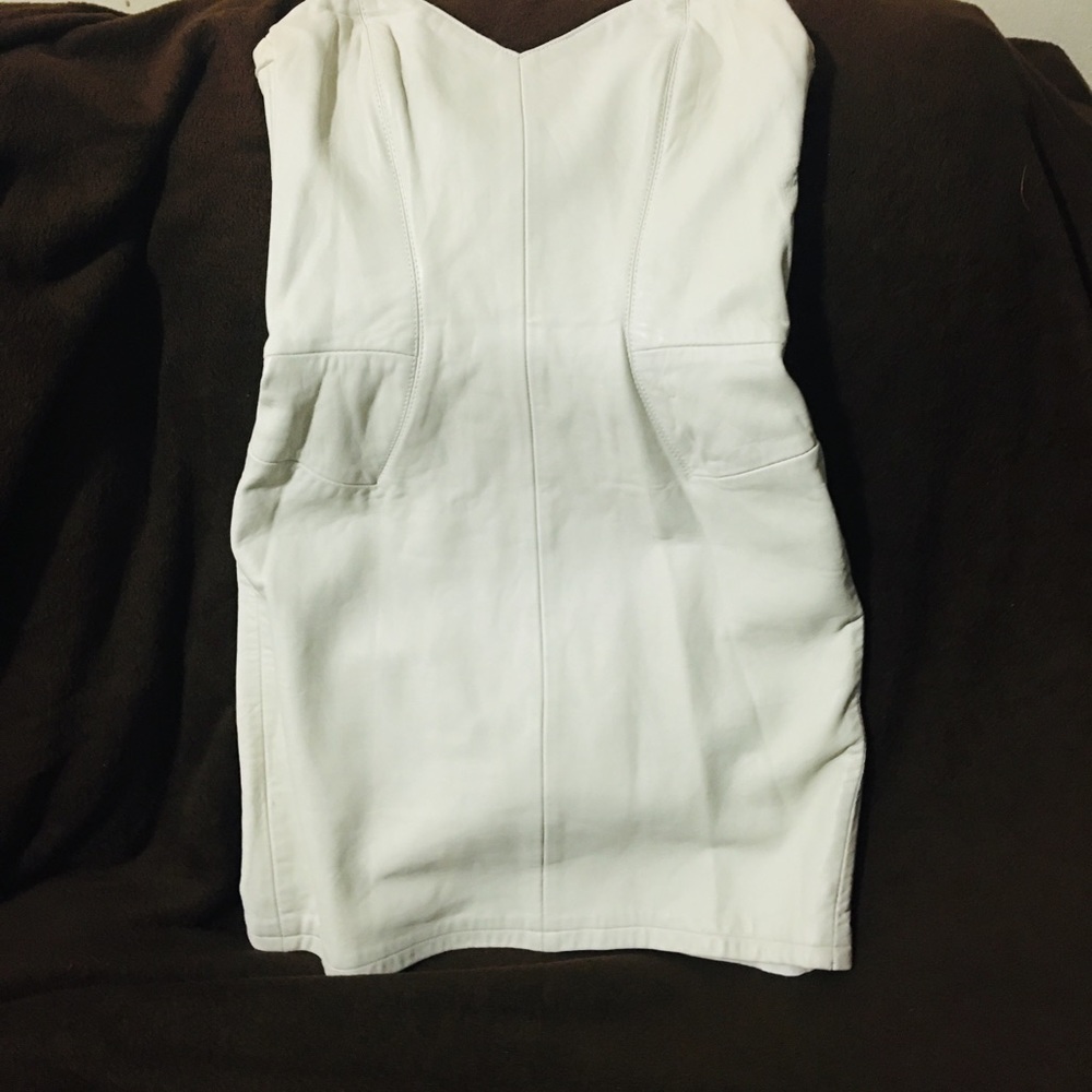 Vintage White Genuine Leather Mini Dress
